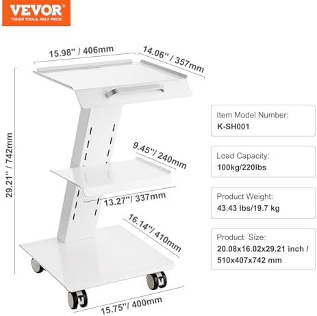 VEVOR Rolling Esthetician Cart, 3 Built-in US Sockets, Metal Utility Cart - Image 7