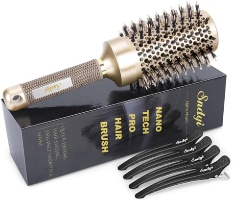 Sndyi Large Round Brush for Blow Out, 2.1 Inch Nano Thermal Ceramic Ionic Round Hair Brush with Boar Bristles, Boost Shine and Volume, Quick Blow Drying and Styling, Best for Long Thick Hair by Sndyi