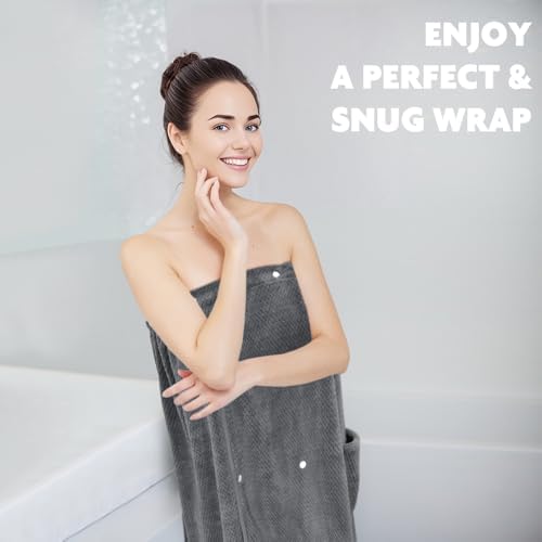 SINLAND Microfiber Women Spa Wrap with Adjustable Closure, Dgrey, 32"x60" - Image 5
