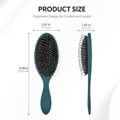 Boar Bristles Hair Brush for Women and Men, Detangling Hair Brush for Smoothing Massage Add Shine, Nylon&Boar Bristles Detangler brush for Hair Healthy (1 Pack-Green) - Image 2