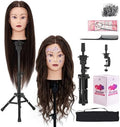 28" Mannequin Head with 80% Real Hair,Cosmetology Manikin Practice Doll Head,Braiding Head with Tripod Stand with Table Clamp + DIY Hair Styling Set #4 by NeverlandBeautyHealth