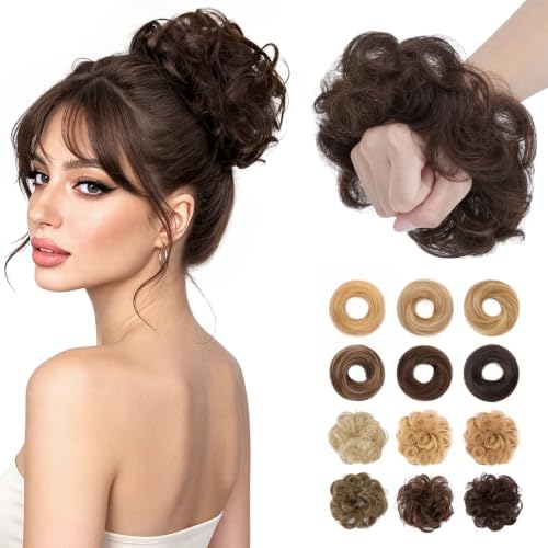 Messy Bun Hair Pieces Human Hair, Wavy #02 Dark Brown by SLEEKALON