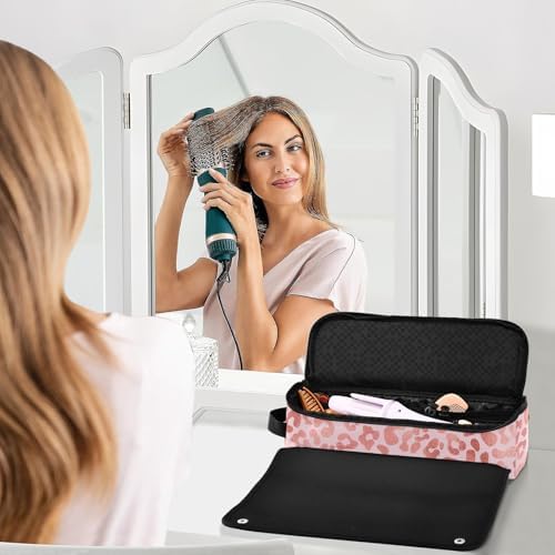 Hair Tools Travel Bag with Heat Resistant Mat Detachable 2-in-1 Curling Iron Travel Case Hot Tools Organizer for Straightener Flat Iron Pink Leopard Animal - Image 6