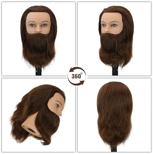 Sirydtm12" Barber Mannequin Head Male 100% Real Hair Blue eyes Mannequin Head with Human Hair Styling Practice Doll Head for Practicing Haircut & Hairdresser Manikin Doll Head With Free Clamp Stand(4) - Image 2
