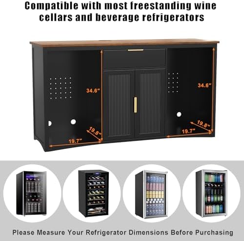 GDLF 70.1" Coffee Bar Cabinet with Fridge Space, Fluted Sideboard,Black - Image 6