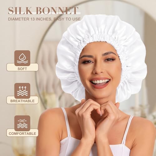 Edoneery Satin Bonnet for Sleeping Women, Double Layer Curly Hair Cap - Image 2