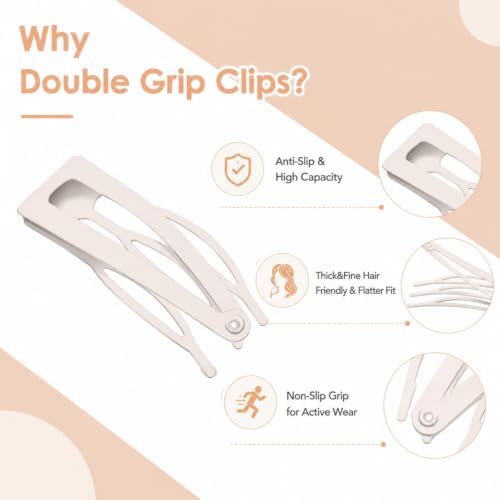 Chinco Beige 24 Pcs Double Grip Hair Metal Snap Clips,2 Inch - Image 3