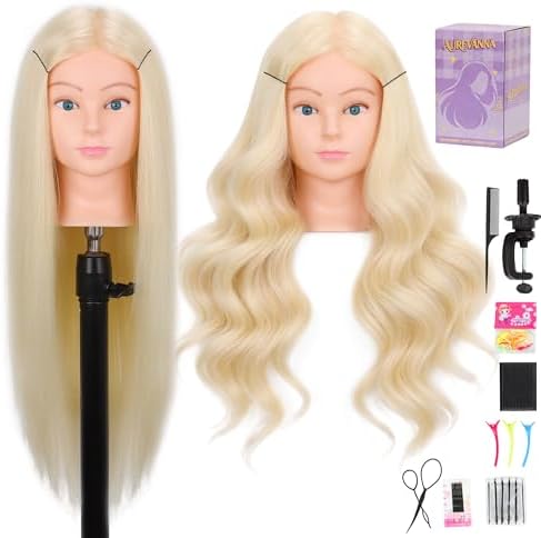 80% Human Hair Mannequin Head 26-28" Light Blonde Cosmetology with Clamp by Aurevanna