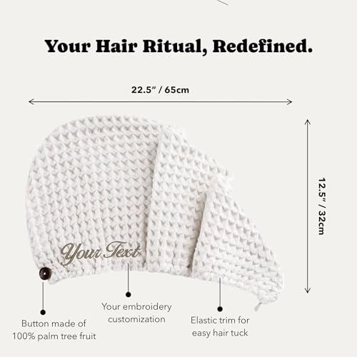 Luxury Organic Japanese Cotton Hair Drying Waffle Towel Wrap for Women | Absorbent, Quick-Dry Head Turban for Shower, Sauna, Spa | Extra Large for Long, Curly, Straight Hair With Button (Black, 1 Pc) - Image 2