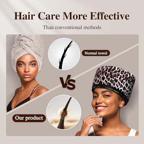 Heat Cap Leopard Thermal Steam Cap - 10-Level Heating for Deep Conditioning Natural and Black Hair at Home - Image 2