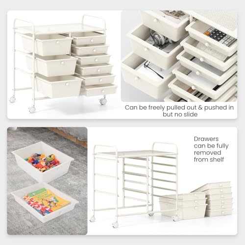 Giantex 9 Drawers Rolling Cart, Classroom Organizers, Storage Cart with Wheels, for Teacher Office Home School Supplies Tool Craft Art Paper, Ivory - Image 5