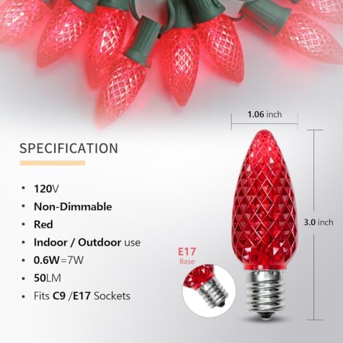 50PACK C9 LED Christmas Lights Shatterproof Waterproof Red Plastic - Image 2