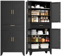 COFaR 71" Tall Metal Storage Cabinet with 4 Doors and 4 Adjustable Shelves, 6-Tier Farmhouse Storage Cabinet with Drawers and Legs, for Office, Home, Garage, Gym, School, Living Room, Hallway（Black） by COFAR