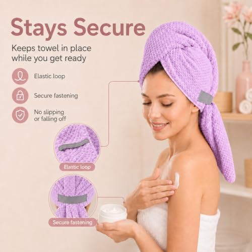 Large Microfiber Hair Wrap Towel for Women, Quick-Dry & Absorbent (Purple) - Image 6