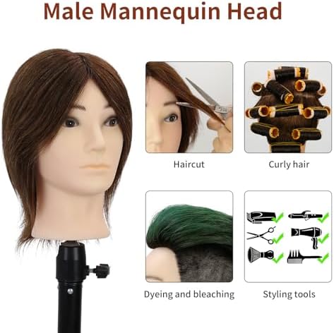 Male Mannequin Head, 8-inch 100% Human Hair Training Head (Includes Beard), Classic Brown Style for Haircutting and Styling Practice - Image 4