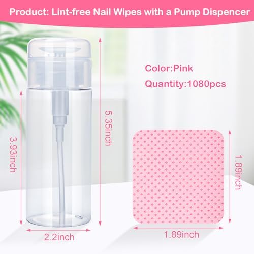 1080PCS Lint Free Nail Wipes with Pump Dispenser - Image 5