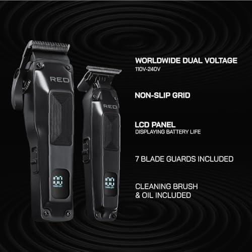 Red by Kiss Cordless Clipper & Trimmer Combo Set for Hair & Beard Grooming, Professional Fade Clipper with Precision T-Blade Trimmer, Rechargeable Haircut Kit for Home & Barber Use (Black) - Image 3