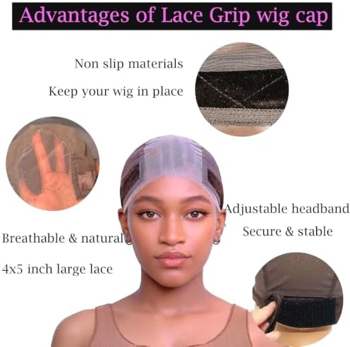 Lace Wig Grip Cap for Glueless Wig 4x5 Transparent Lace Reusable Wig Caps, Wig Grip Band for Lace Front Wigs to Keep Wigs in Place, Adjustable Wig Cap with Grip Band Non Slip Cap for Women (Brown) - Image 3
