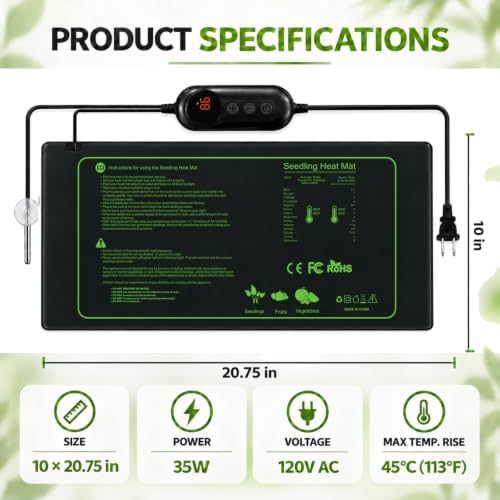 Seedling Heat Mat with Digital Thermostat, 20"x10" Plant Warming Pad - Image 4