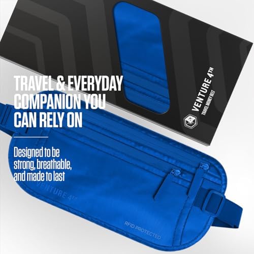 VENTURE 4TH Travel Money Belt, RFID Blocking Passport Holder - Sleek Blue - Image 4