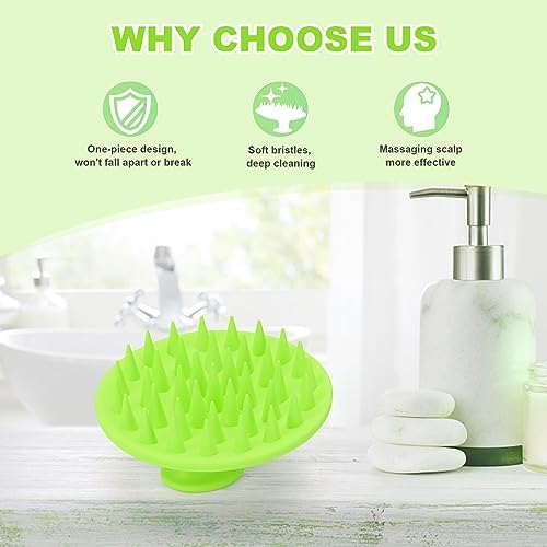 Meartchy Silicone Scalp Massager Shampoo Brush, Scalp Brush for Hair Growth & Dandruff Removal, Hair Scrubber Scalp Stimulator Exfoliator Brush with Soft Bristles for Wet Dry Scalp Care (Green) - Image 6