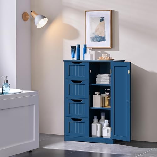 Yaheetech Small Bathroom Storage Cabinet with 4 Drawers & Door, Navy Blue - Image 2