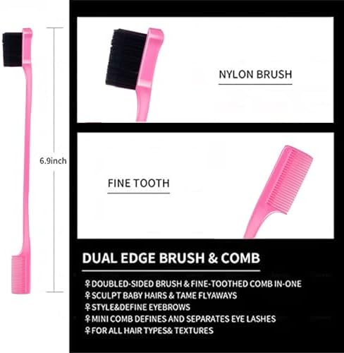 8 Pieces Styling Comb Set - Teasing Brush, Rat Tail Comb, Edge Brush for Slicking and Combing Hair for Women (Pink) - Image 4