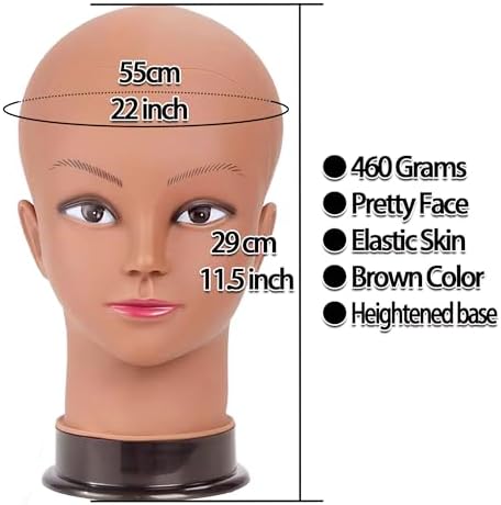 Bald Female Mannequin Head 22 Inches Big Head Circumference Makeup Training Head Wig Head Professional Cosmetology for Wig Making and Display Hat Helmet Glasses Display Head Model with Clamp Stand - Image 3