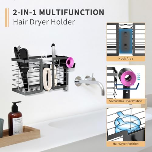 FUNKYLEE 3-in-1 Universal Hair Tool Organizer Wall Mount, Black - Image 3