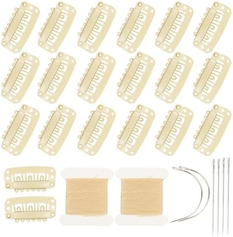20 Pieces Hair Extension Clips, Beige Wig Clip with Needles and Threads Set by YUXIANG