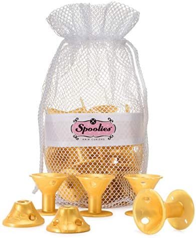 Spoolies Original Hair Curlers, Heatless Silicone Rollers with Mesh Bag Gift for Natural Hair, Hair Extension plus Wigs, Made in USA, 15 Jumbo Size (Gold Edition) by Spoolies