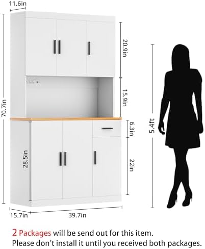DIYART 71 Inch White Pantry Cabinet with Power Outlet, Heavy-Duty Freestanding Kitchen Storage Organizer with Reinforced Frame, Pantry Hutch for Kitchen, Dining Room, Laundry Room - Image 2