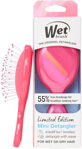 Wet Brush Mini Detangler Hair Brush for Gentle Knot Removal, Compact Travel Size, Soft Bristles for Pain-Free Detangling, Less Breakage, Works on All Hair Types, Limited Edition, Prismatic Glow Pink by WetBrush