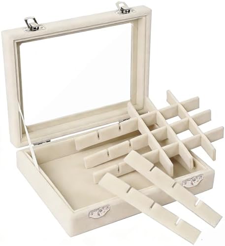 Velvet Jewelry Box 24 Grid Jewelry Earrings Display Organiser Box Ring Tray Holder Earrings Storage Case for Girls Women Wife Mom (Beige) - Image 6