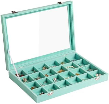 Frebeauty 24 Grid Earring Organizer,Velvet Jewelry Tray with Clear Lid by Frebeauty