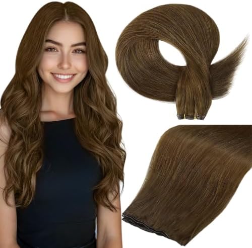 Full Shine Genius Weft Hair Extensions 4 Medium Brown 16 Inch 50g by FullShine