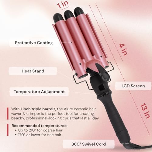 Alure Three Barrel Curling Iron Wand, 1 Inch Ceramic Tourmaline Hair Waver - Image 5