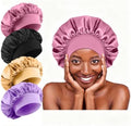 4Pcs Silk Satin Bonnets for Sleeping - Elastic Wide Band Wrap for Black Women Men,Silk Bonnets for Curly Hair Cap for Sleeping (Bean Paste Pink & Black & Purple & Brown) by Unknown