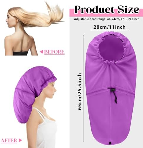 2 Pcs Large Shower Cap for Braids, Extra Long Shower Cap for Women Long Hair & Locs, Waterproof Hair Bonnets for Dreadlocks Drawstring Bath Caps for Women & Men (Blue, Purple) - Image 2