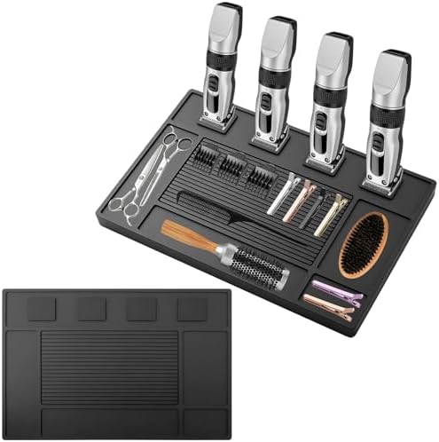 Magnetic Barber Mat for Clippers - Professional 4-Slot Tool Organizer Station with Strong Magnet, Non-Slip Flexible Silicone Mat for Barber Shop & Salon Accessories by Unknown
