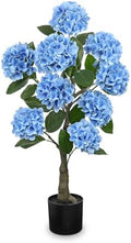 Hollyone 3FT Blue Hydrangea Artificial Flowers Tree Large Real Touch Faux Silk Hydrangea Plants Potted Fake Flower in Black Pot for Home Indoor Outdoor Front Porch Garden Entrance Living Room Decor by Hollyone