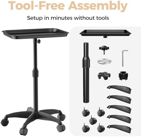 37" Black Salon Tray on Wheels, Adjustable Rolling Cart for Spa - Image 4