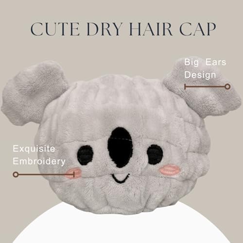 Microfiber Hair Towel Wrap for Kids, Koala Toddler Quick Drying Cap - Image 3