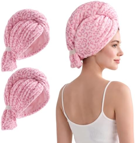 REDKISS 2 Pack Microfiber Hair Towels for Women - Leopard Print - Pink by REDKISSOnline