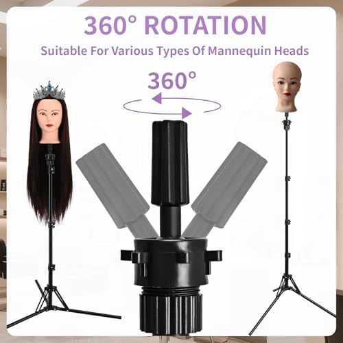 Mannequin Head Stand,Adjustable Wig Stand Tripod Height Adjustment(20-60Inch) Reinforced Metal Mannequin Stand For Cosmetology Hairdressing Training With Free One Wide Tooth Comb - Image 5