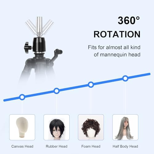 62" Adjustable Wig Stand Tripod, Mannequin Head Stand for Styling - Image 7