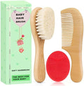 Baby Hair Brush and Comb Set for Newborns & Toddlers | Wooden Baby Brush Set with Soft Goat Bristles l Wood Comb l Red Cradle Cap Brush| Ideal for Cradle Cap (3 Piece) by Molylove