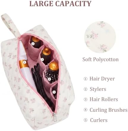 Travel Hair Tool Bag Compatible with Dyson Airwrap and Shark Flex Style Carrying Case, Floral Portable Hair Dryer Bag Organizer (Pink Flower A) - Image 2