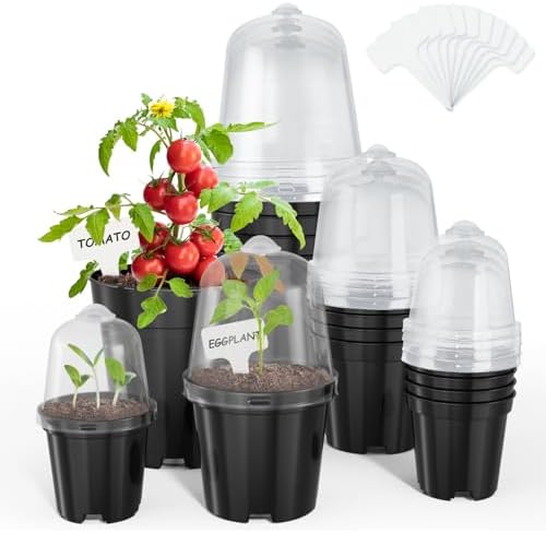 homenote 3/4/5 Inch Black Plastic Nursery Pots with Humidity Domes (15 Pcs) by HOMENOTE
