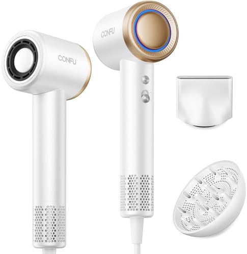 CONFU Hair Dryer with Diffuser for Curly Hair, 300M Ionic Blow Dryer, 110,000 RPM Magnetic Concentrator, 5X Fast Drying, Lightweight & Low Noise Frizz Control for Home Travel Men Women by CONFU